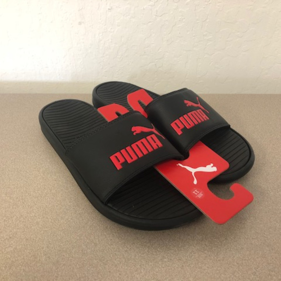 puma slides mens black